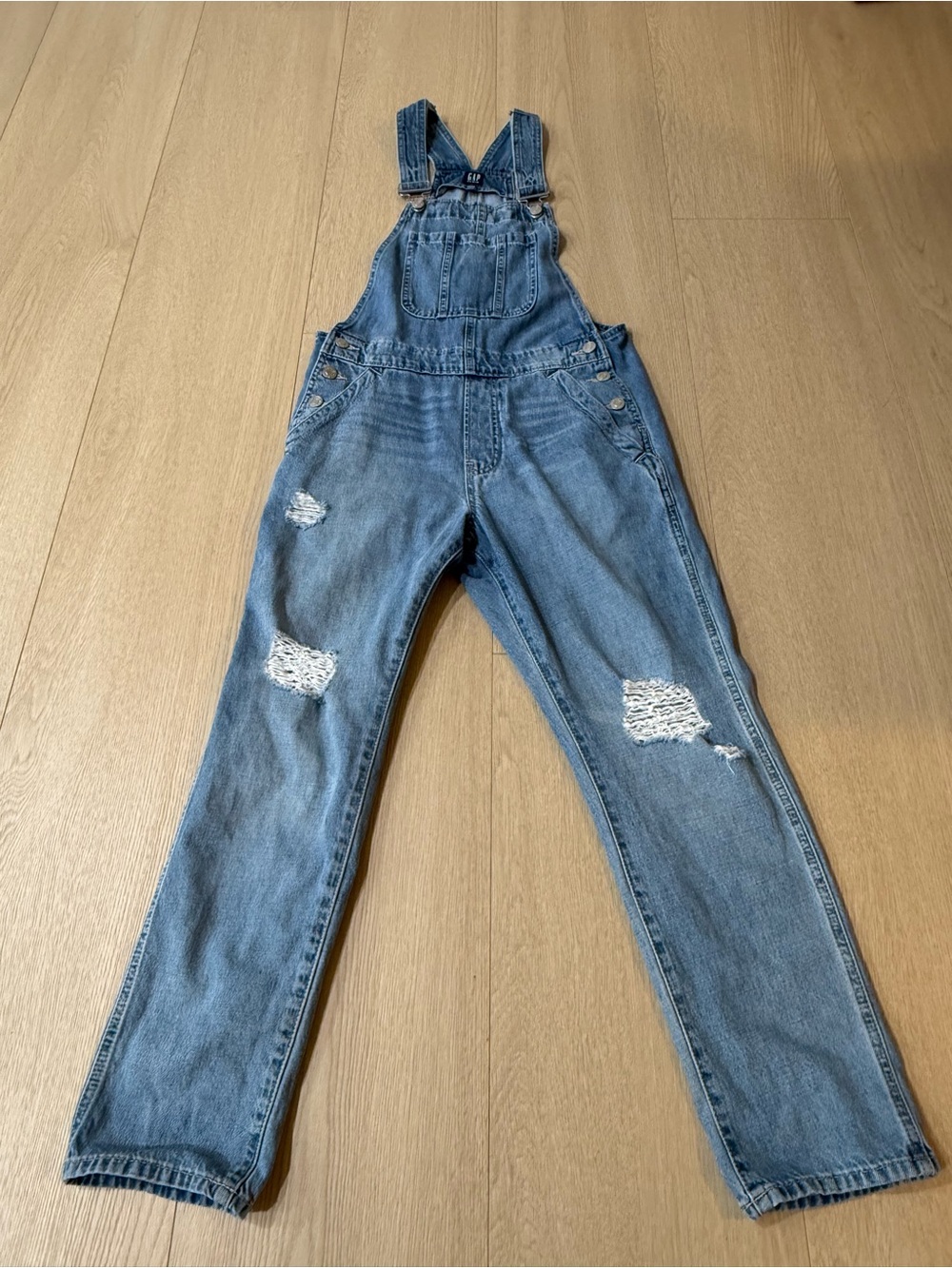 Gap Denim Distressed Skinny Overalls XS Light Wash Denim Dungarees